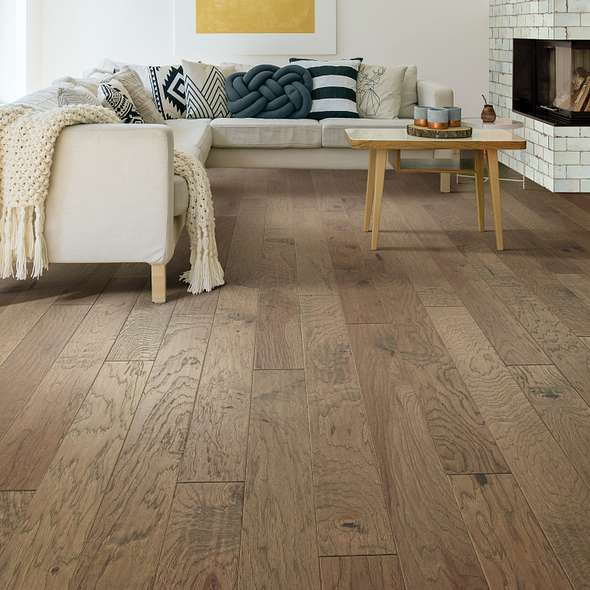 Pebble Hill Hickory, which warms rooms with its rich grain and hand-scraped texture, has proven so popular we've added another width plus three new colors. Hickory has inherent strength and durability, which make Pebble Hill a fantastic flooring choice. Made in the USA.